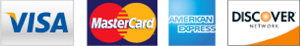 We accept Visa, MasterCard, American Express and Discover